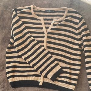 Elegant Striped Black and Tan Cardigan